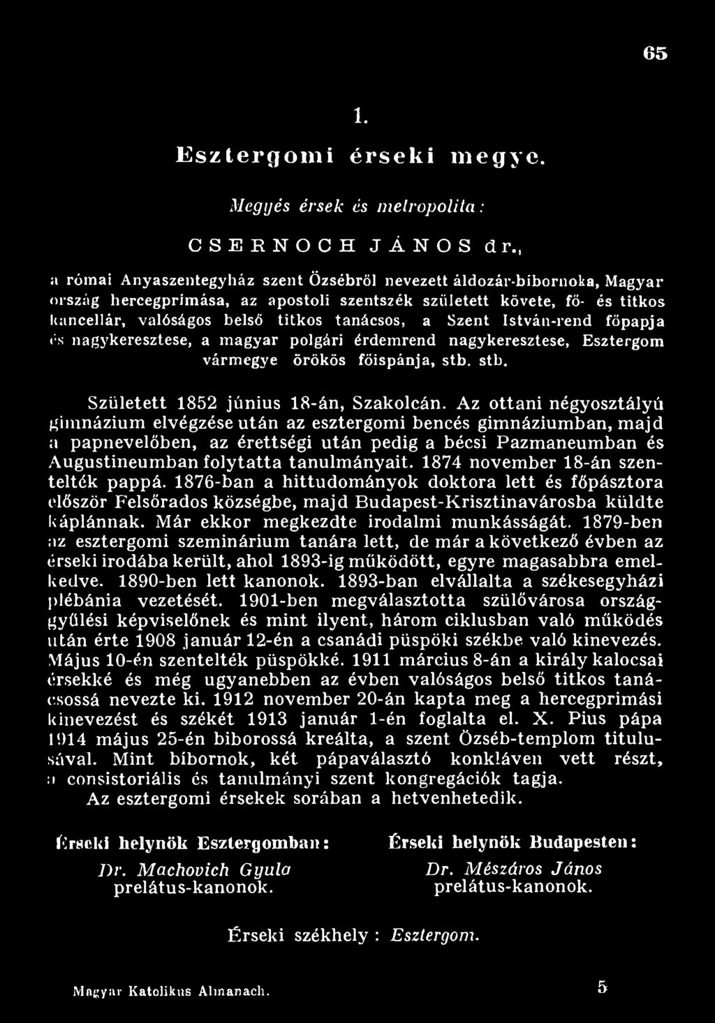 1874 novem ber 18-án szentelték pappá. 1876-ban a hittudom ányok doktora lett és főpásztora először Felsőrados községbe, majd Budapest-Krisztinavárosba küldte káplánnak.