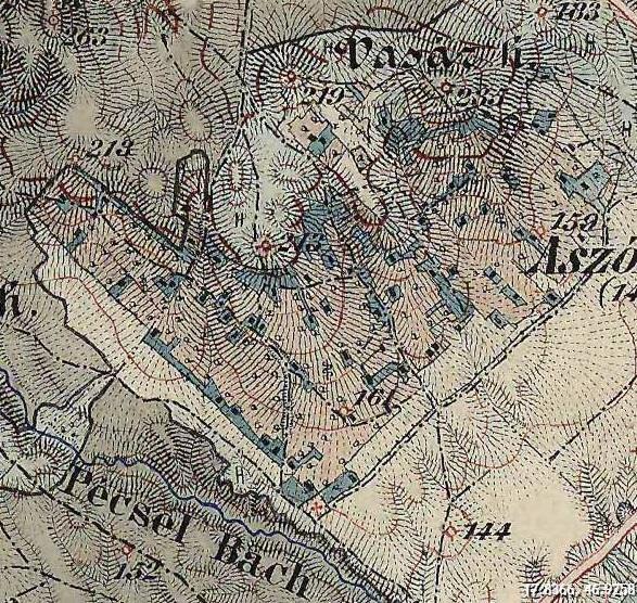 Az örvényesi Öreg-hegy a csatlakozó Kispécsely-dűlővel és a szomszédos aszófői Öreg-heggyel egy 1869-1887 közötti felmérés alapján készített térképen forrás: http://mapire.