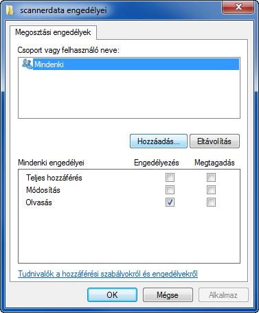 [Megosztás] lehetőséget). Konfigurálja az engedély beállításokat.
