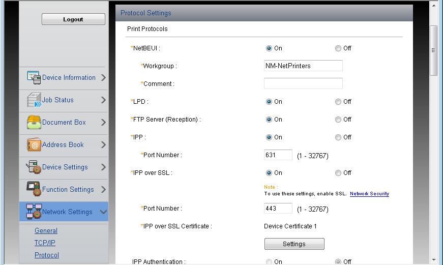 A készülék telepítése és beállítása > Embedded Web Server