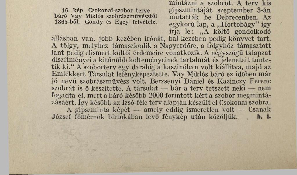 100 16. kép. Csokonai-szobor terve báró Vay Miklós szobrászművésztől 1865-ből. Gondy és Egey felvétele.