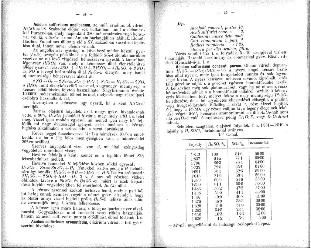 -.J:J:. - 5 Acidurn sulfuricurn anglicanurn, ac. sulf. crndnm, ol. Yilrioli, [{, SO., =!J8. Szabadon eléíjön sok vulkánban.