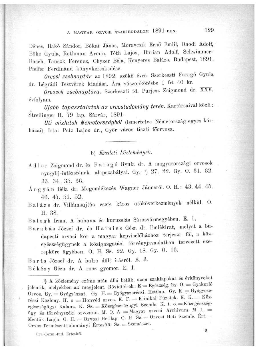 A MAGYAR ORVOSI SZAKIRODALOM 1891-BBN.