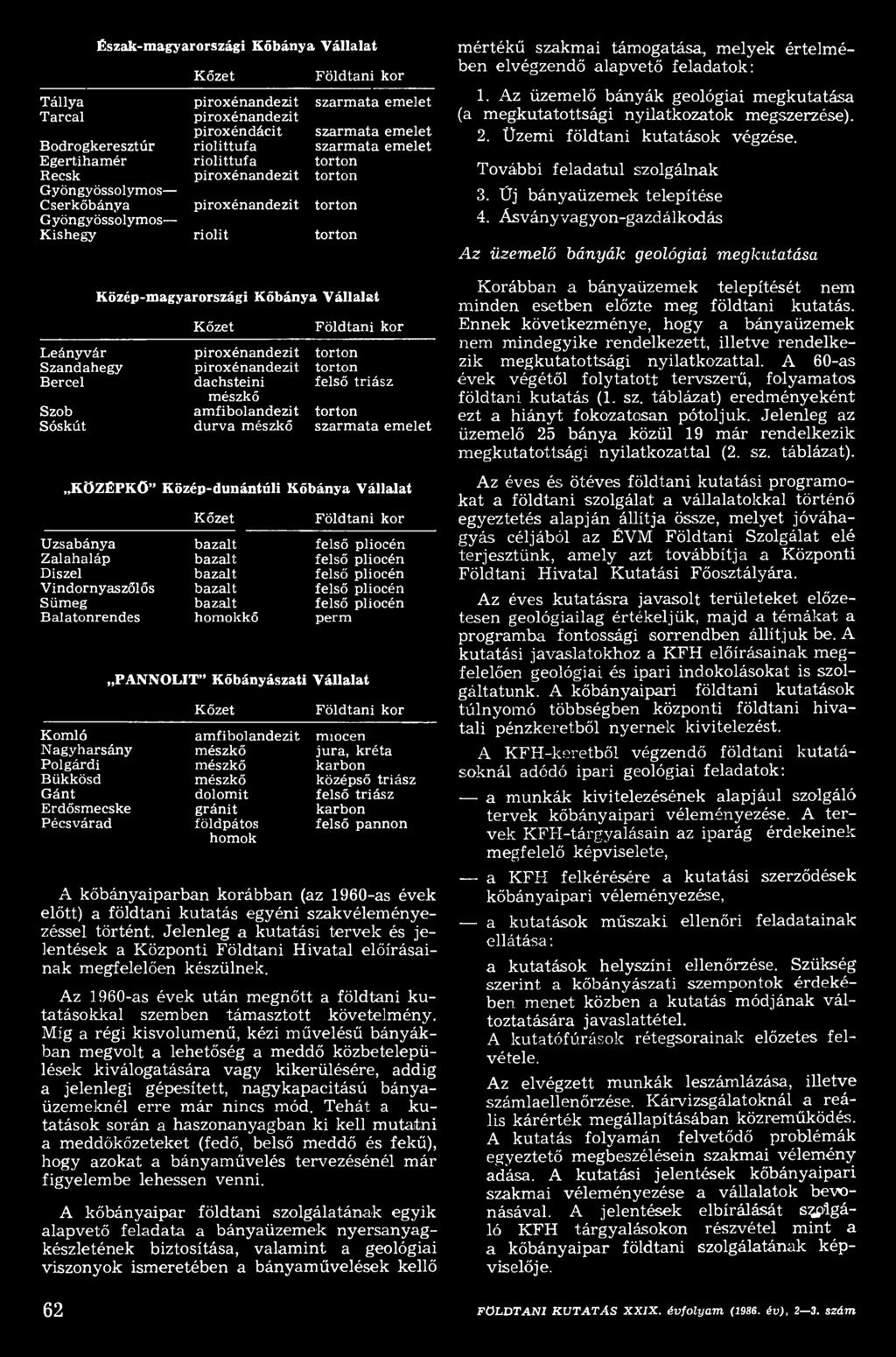 felső triász karbon felső pannon A kőbányaiparban korábban (az 1960-as évek előtt) a földtani kutatás egyéni szakvéleményezéssel történt.