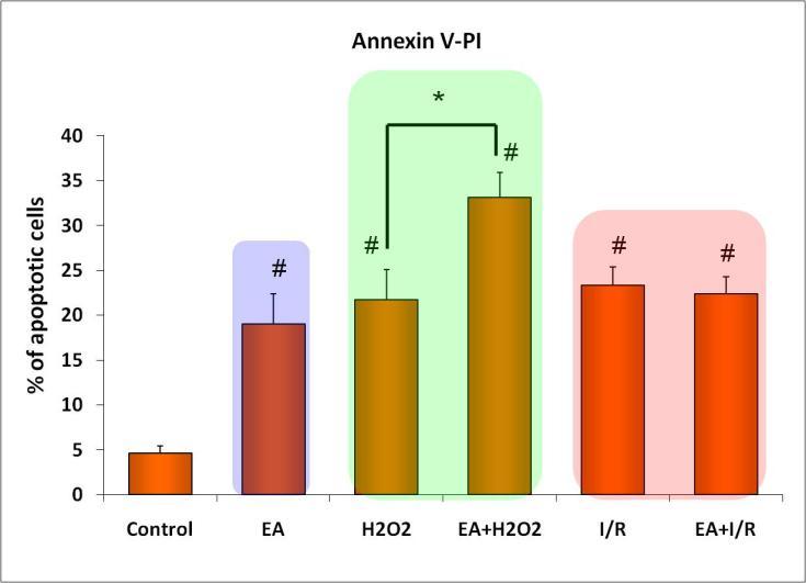 Figure 2. Viability of cardiomyocytes as measured by the MTT assay. # p<0,05 compared with the control group. *p<0,05; **p<0,01 compared the linked groups to each other.