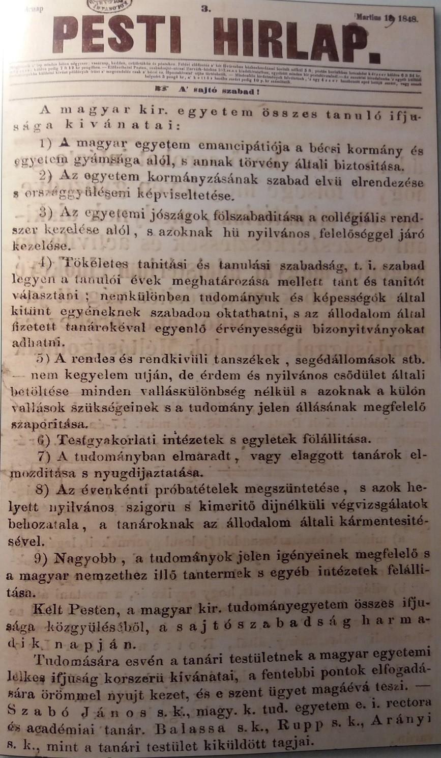 1848 diákmozgalmai Az