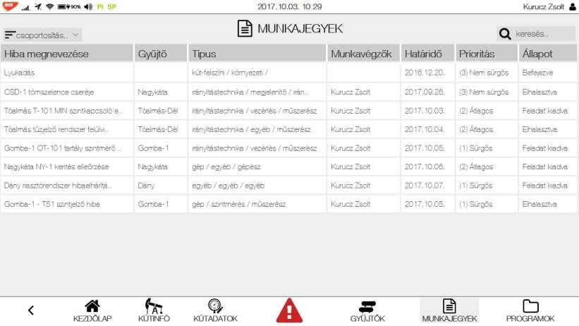 KATÁR 3G field HMI Kibővített munkajegy és feladat kezelés, ütemezés Végrehajtandó feladatok listája, terjesztése a központi munkaállomásról (KATÁR 3G server)