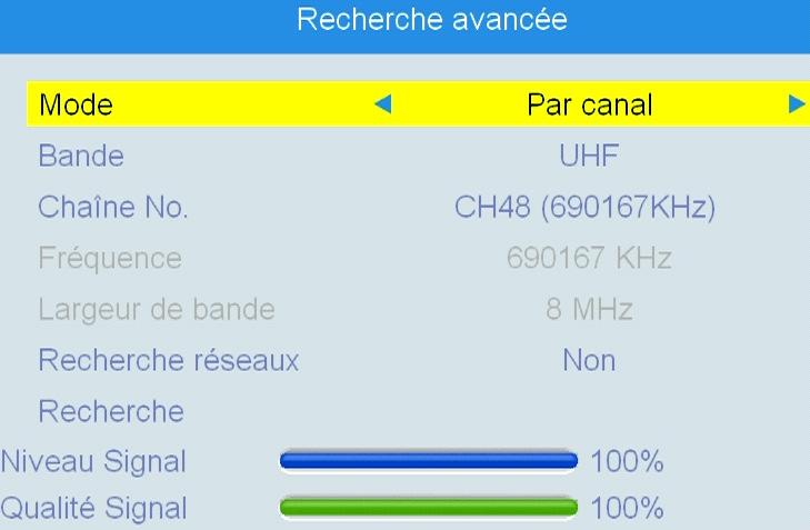 Mode d emploi La recherche avancée (manuelle) va faire une recherche des chaînes mais n ajoutera pas les chaînes si elles sont déjà en mémoire dans l adaptateur.