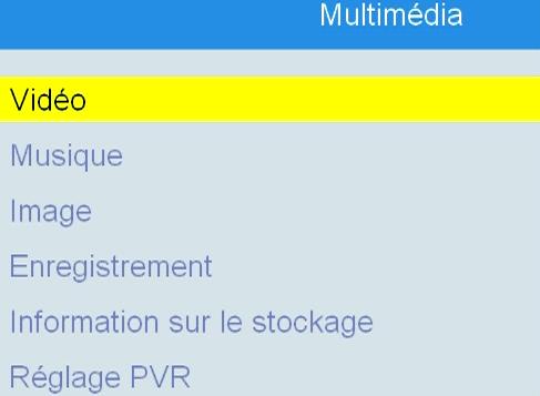 Menu Multimédia Ce menu permet d avoir accès aux différents fichiers (vidéo, audio, photo et enregistrements) stockés sur votre dispositif de stockage externe.