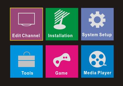 Highlight "OK" and press the "OK" button to start channel search. 3.2 Main Menu Press "MENU"button, the main menu appears.