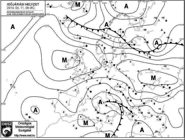 ben említetthez hasonló szinoptikus helyzetet választottam ki, amely egy valós, korábban már többször tárgyalt jegesedési eseményt is okozott (pl.:[15]). A kiválasztott időpont 2010.