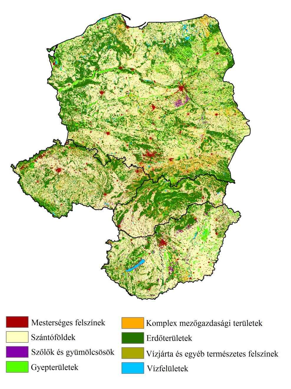 A rendszerváltás utáni felszínborítás-változási trendeket a 3.2-es módszertani alfejezetben ismertetett módon a Corine Land Cover felszínborítási adatbázis felhasználásával vizsgáltam.