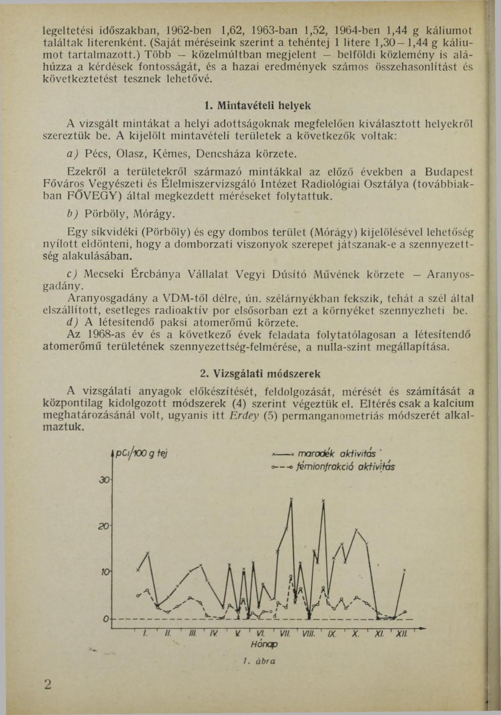 legeltetési időszakban, 1962-ben 1,62, 1963-ban 1,52, 1964-ben 1,44 g káliumot találtak literenként. (Saját méréseink szerint a tehéntej 1 litere 1,30 1,44 g káliumot tartalmazott.