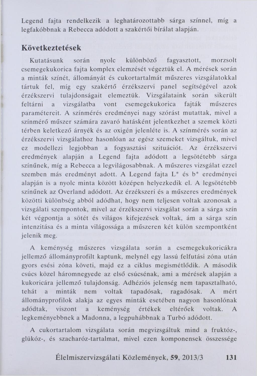 Legend fajta rendelkezik a leghatározottabb sárga színnel, míg a legfakóbbnak a Rebecca adódott a szakértői bírálat alapján.