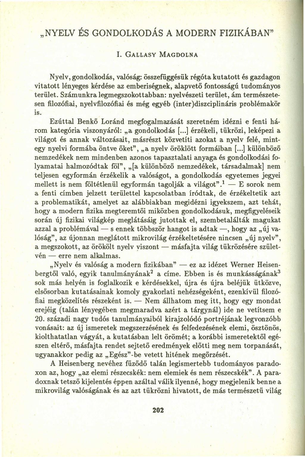 "NYELV ÉS GONDOLKODÁS A MODERN FIZIKÁBAN" 1.