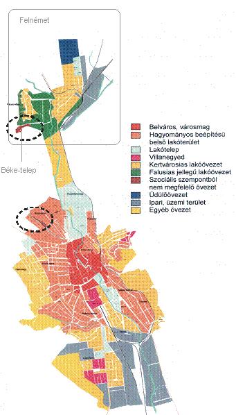 9. ábra: Eger város funkcionális lakóövezetei (a Szala és a Béke-telep városszerkezeti elhelyezkedése) Szala Forrás: KSH, 23 A két hivatalosan lehatárolt szegregátumban 21-ben 295 fő élt, ma ezeken a