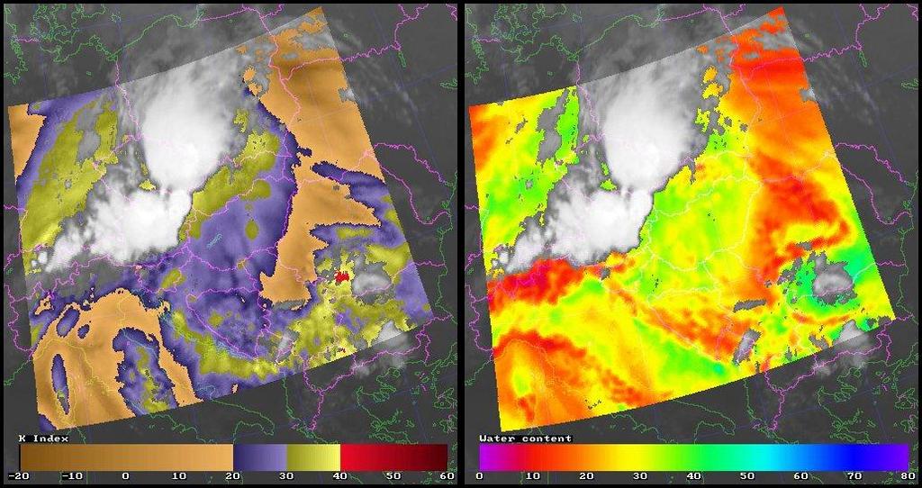 Zivatar környezetének légköri viszonyai GII indexek: numerikus modellből előrejelzett és a műhold által mért fényességi