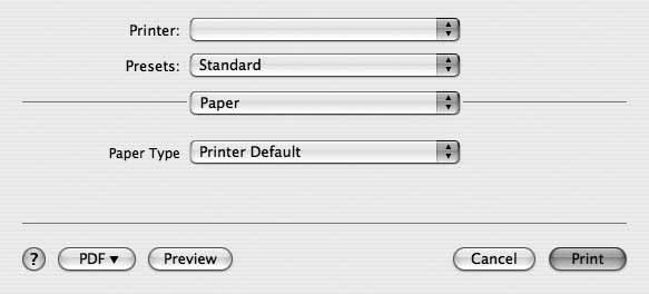 Válassza a Printer Setting pontot a Presets legördülő listából a következő funkciók eléréséhez: Mac OS 10.4 Mac OS 10.4 Resolution(Quality): Megadhatja a nyomtatási felbontást.