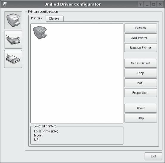A Unified Driver Configurator (egységesítettillesztőprogrambeállító) alkalmazás használata A Unified Linux Driver Configurator elsősorban a nyomtatók konfigurálására szolgáló eszköz.