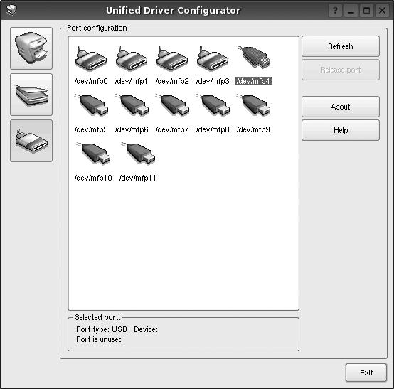 1 Nyissa meg a Unified Driver Configurator alkalmazást. Megjeleníti az összes nyomtatóosztályt. Ha szükséges, váltson át a Printers configuration lapra.