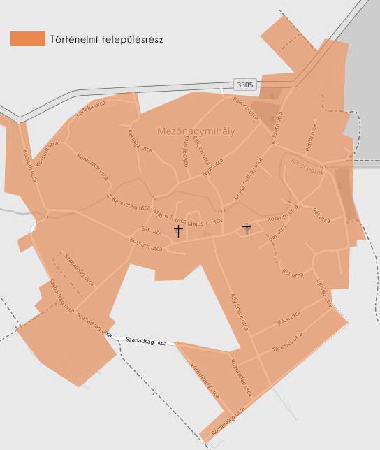 TELEPÜLÉSKÉPI SZEMPONTBÓL MEGHATÁROZÓ TERÜLETEK eltérő karakterű területek