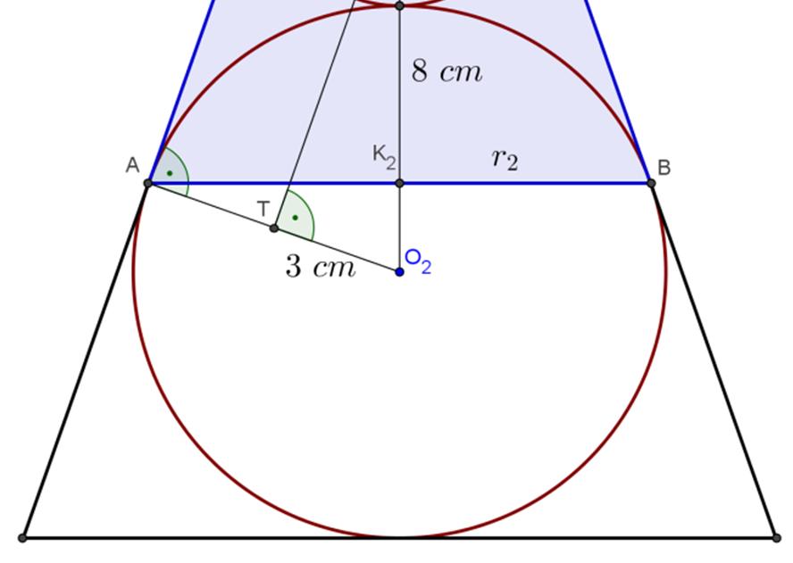 A 5 cm sugarú kör síkja legyen x távolságra a gömb középpontjától, a gömb sugarát pedig R-rel jelöljük.