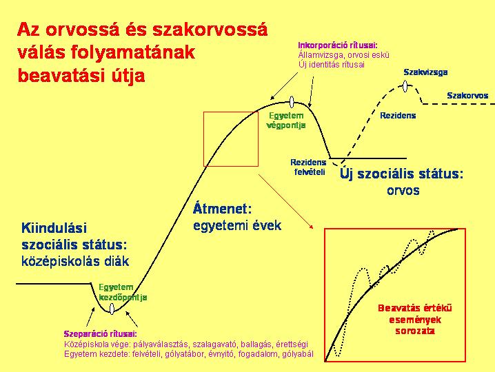 EREDMÉNYEK A beavatás megvalósulása az orvossá válásban Összességében megállapítható, hogy az orvossá válás során a beavatás sokkal inkább rejtetten és tudattalanul megy végbe, összehasonlítva a