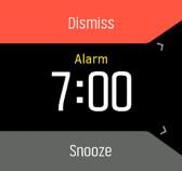 Lásd: 3.32. Napkelte és napnyugta riasztások. Rögzített riasztástípus beállítása: 1. Az óralapon nyomja meg a középső gombot a gyorsindító menü megnyitásához, és görgessen a Alarms(Ébresztő) opcióra.