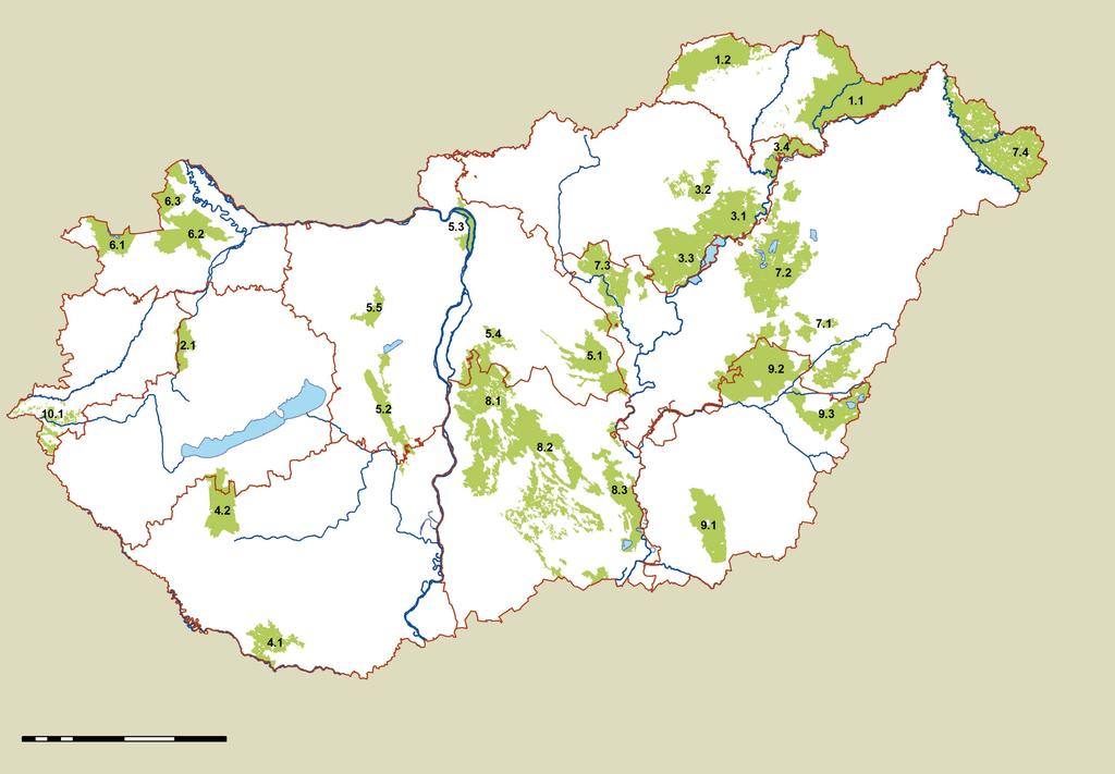 1. Aggteleki Nemzeti Park Igazgatóság 1.1 Bodrogköz MTÉT 1.2 Észak-Cserehát MTÉT 2. Balaton-felvidéki Nemzeti Park Igazgatóság 2.1 Marcal-medence MTÉT 3. Bükki Nemzeti Park Igazgatóság 3.