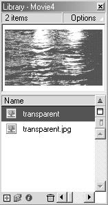 122 Képek felhasználása szimbólumként Ha képet importálunk Flash-be, a program automatikusan létrehoz egy bejegyzést a könyvtárba.