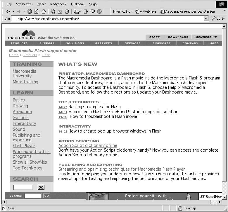 Az információs központ A http://www.macromedia.