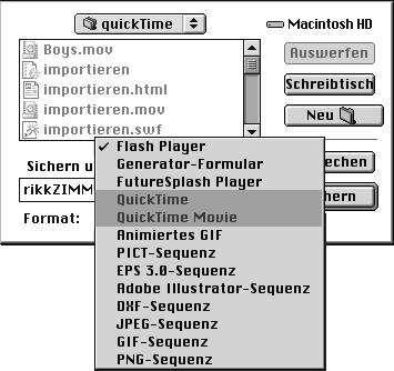 162 QuickTime-film exportálása Macintosh-on létezik egy kiegészítõ exportfunkció a QuickTime számára. Ez a QuickTime-Movie.