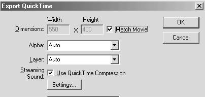 Ha a Flash-film egy QuickTimefilmet tartalmaz, akkor ez az új filmben szintén egy külön rétegre kerül.