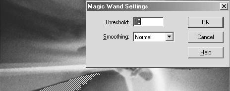 Az eszköz aktiválásával a következõ kiegészítõ funkciók érhetõk el: Varázspálca [Magic Wand]: Segítségével színtartományokat jelölhetünk ki