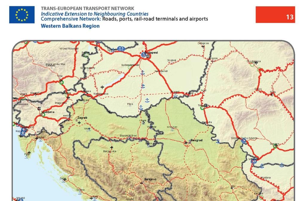 Út- és vasúthálózat HR, SRB, BiH Vasúti közlekedés Budapest-Zágráb 353 km, 4 h Budapest-Belgrád 374 km, 8 h (!