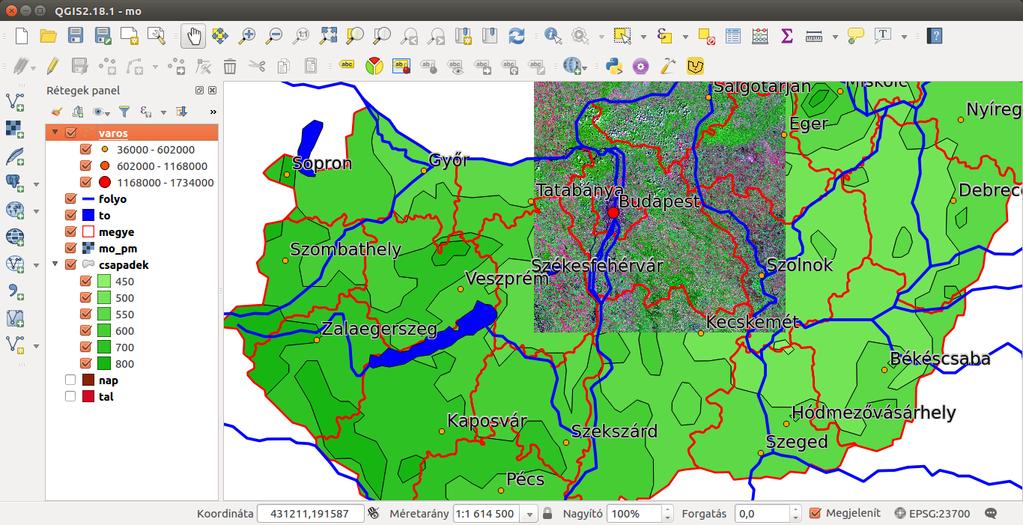 QGIS Általános célú GIS (vektor és raszter) Legelterjedtebb szabad asztali GIS program Egy program család: asztali GIS, QGIS