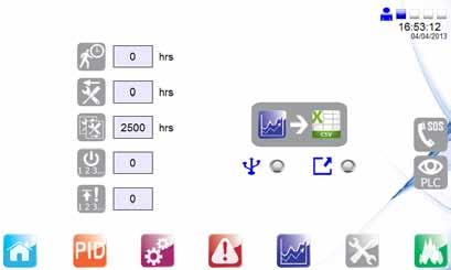Szerviz menü Az alábbi érintőképernyőn különböző üzemviteli információk olvashatók le. Üzemi trend adatok mentése USB pendrive-ra.