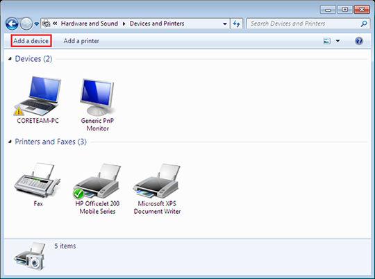 Számítógép csatlakoztatása a nyomtatóhoz Bluetoothkapcsolaton keresztül Windows 7-számítógép csatlakoztatása a nyomtatóhoz 1.