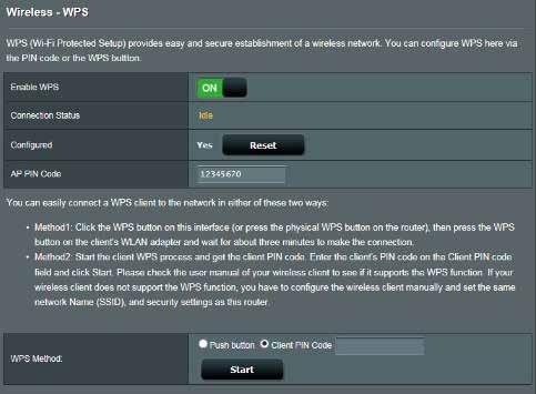 4.1.2 WPS A WPS (Wi-Fi Protected Setup) [Wi-Fi védett beállítás] egy vezeték nélküli biztonsági szabvány, amely lehetővé teszi eszközök könnyű csatlakoztatását egy vezeték nélküli hálózathoz.