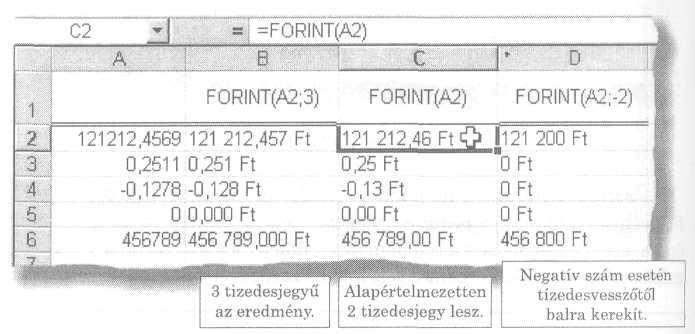 Az eredmény önmagáért beszél, hiszen a cellában az eredmény jobbra igazodik, a cellaformázás tehát számokat eredményez, míg a Fix függvény használata szöveget. 284.