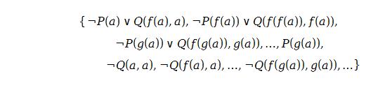 A rezolúciós kalkulus (716) termhelyettesitben Ez a helyettesít egy, a Herbrand-univerzum feletti értékele A formulát a klóz egy feletti alappéldányának nevezzük Példa A klózhalmaz klózainak