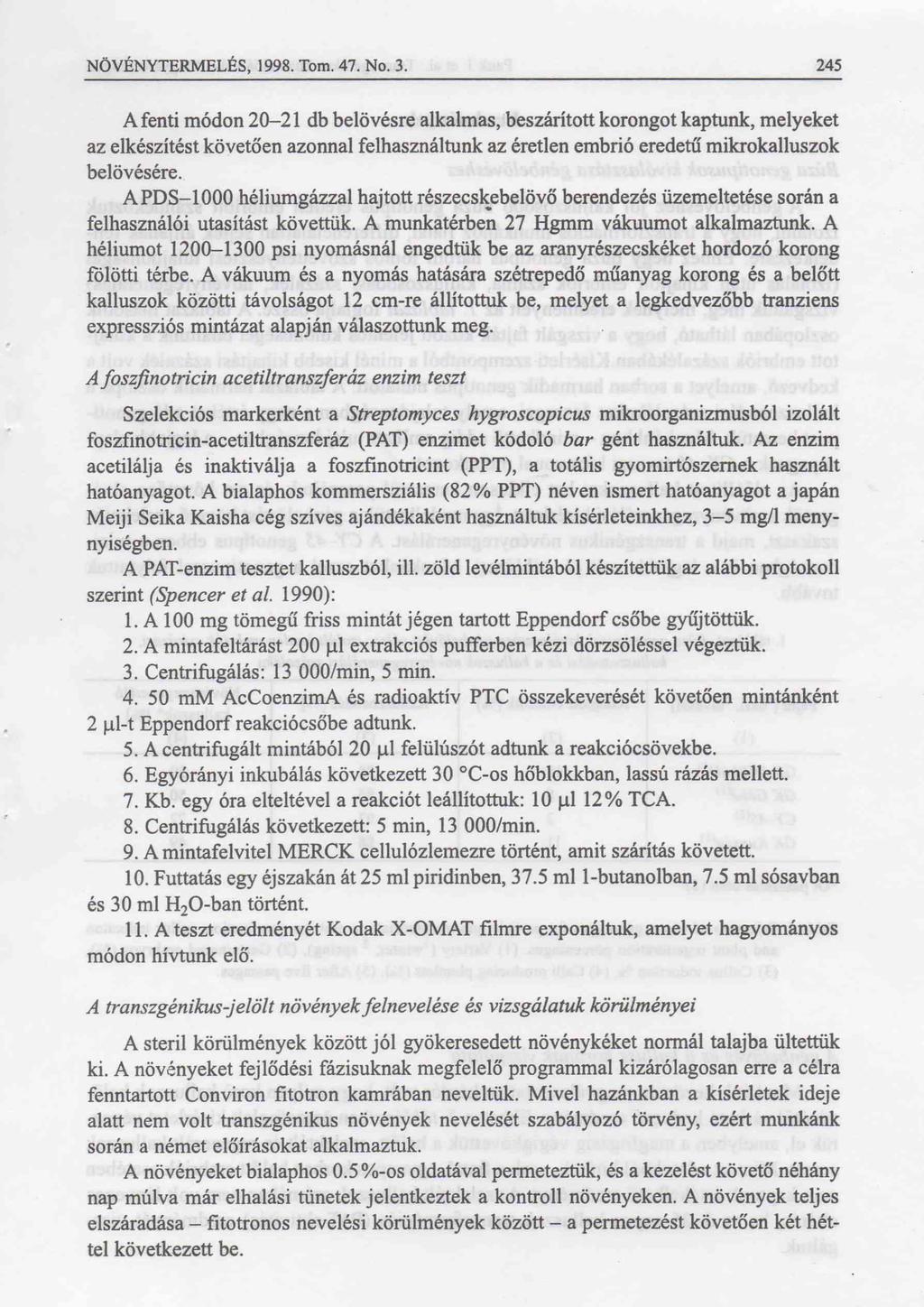 NÖVÉNYTERMELÉS, 1998. Tóm. 47. No. 3.
