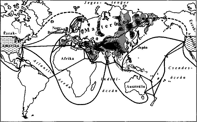 10. ábra Eurázsia geopolitikai térképe megőrzésétől függött. Ha a kettő közül bármelyik fölényre tenne szert, az egész kontinenst és a tengelyterületet egyetlen hatalom uralná.