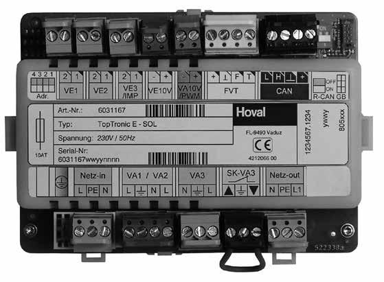Hoval TopTronic E szolármodul Műszaki adatok TopTronic E szolármodul Típus SOL Max. tápfeszültség 203 V AC +6/-10% Frekvencia Hz 50-60 Min. teljesítményfelvétel W 0,8 Max.