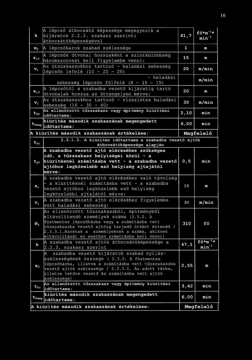 16 k A lépcső átbocsátó képessége megegyezik a kijáratok 2.2.3.