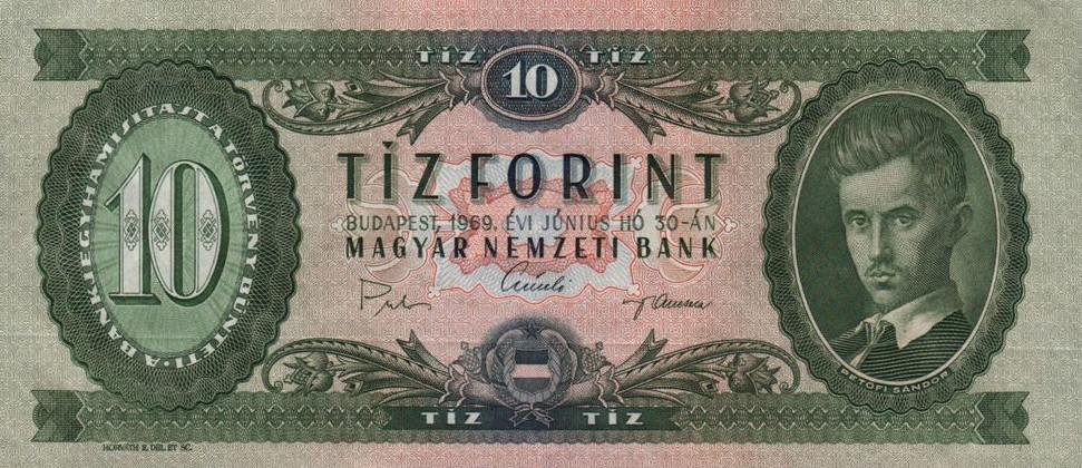 F.22 10 forint, 1969.06.0. A sorozat, számjegyű sorozat és 6 számjegyű sorszám F.