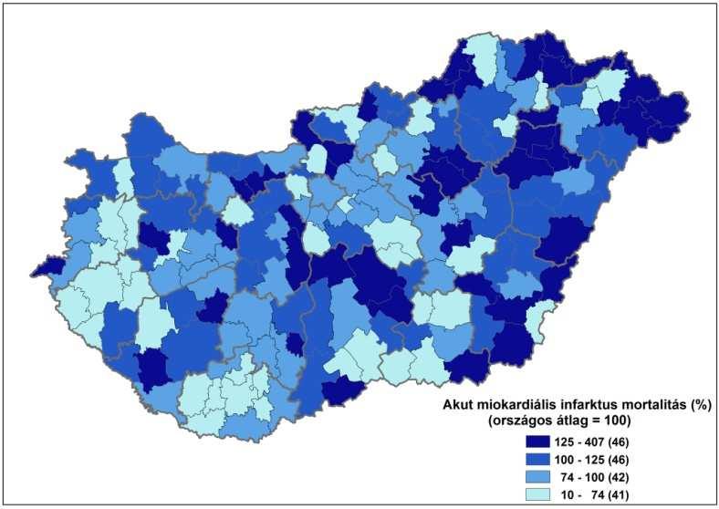 AMI AMI mortalitás, nők, 2005 halálozás területi AMI mortalitás, férfiak, 2005