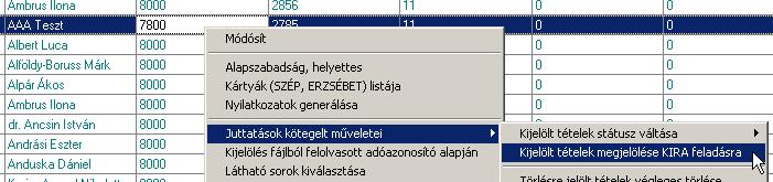 Jelöljük ki a feladni kívánt tárgyhavi tételeket!