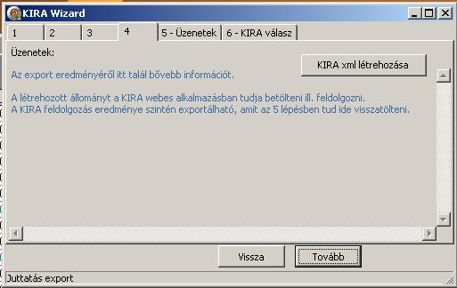Indítható az export! A program legenerálja az xml állományt.