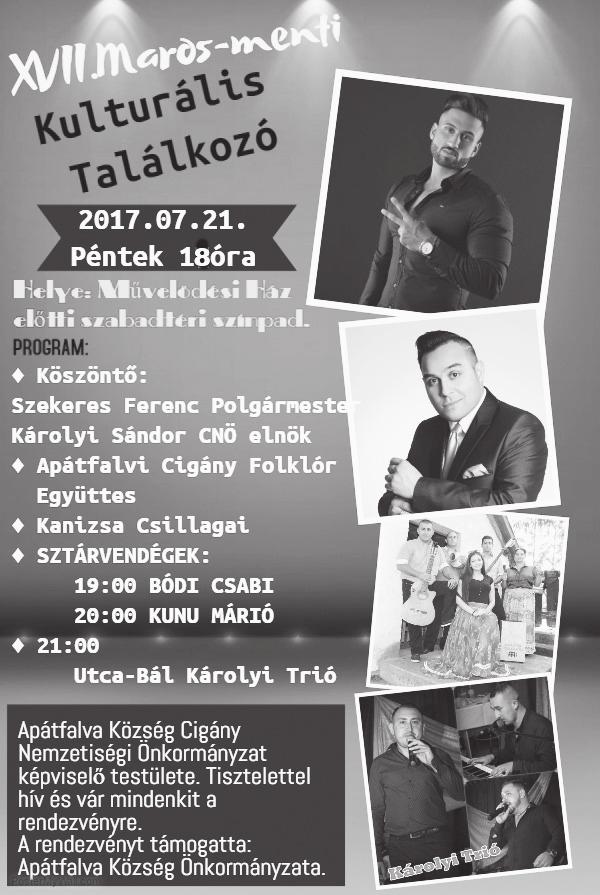 18 APÁTFALVI HÍRMONDÓ 23. vasárnap XXII. LOVAS NAP PROGRAM: 8.00 Lovaskocsis felvonulás a Faluház elől a megszokott útvonalon 9.